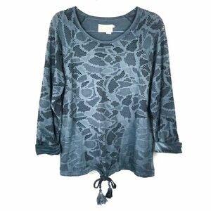 Saturday Sunday Anthropologie Blue Camo Laser Cut Top Small